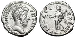 Ancient Coins - Marcus Aurelius AR Denarius "Victory with Wreath" 169-170 AD Good Very Fine