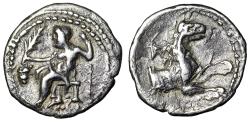 Ancient Coins - Cilicia, Laranda AR Obol "Baal Seated / Wolf Lambda Above" Rare