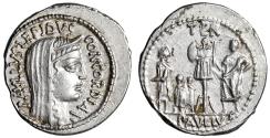 Ancient Coins - L Aemilius Lepidus Paullus AR Denarius "Trophy, Perseus and Sons" Extremely Fine