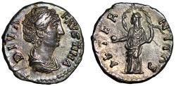 Ancient Coins - Faustina I Senior AR Denarius "Aeternitas with Blowing Veil" Extremely Fine