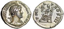 Ancient Coins - Hadrian AR Denarius "Pax Seated, Holding Victory" Rome Scarce Good Very Fine