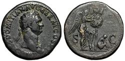 Ancient Coins - Domitian Sestertius "Victory DE GER Shield, German Captive at Feet" Very Rare