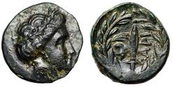 Ancient Coins - Thessaly, Larissa Cremaste AE14 "Nymph & Harpa, Wreath" Extremely Fine Rare