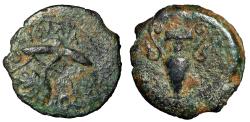 Ancient Coins - Valerius Gratus, Judean Procurator AE Prutah "Grape Bunch on Leaves / Amphora"