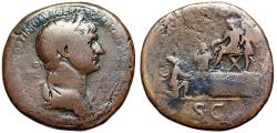 Ancient Coins - Trajan Sestertius "King Parthamaspates, Kneeling Parthian" 114-117 AD