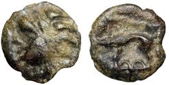 Ancient Coins - Celtic, Northeast Gaul, Leuci Potin Unit "Head & Boar, Semicircles"