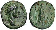Ancient Coins - Antoninus Pius Dupondius "Annona, Holding Modius, Foot on Prow" Good Very Fine