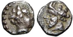 Ancient Coins - Cilicia, Uncertain AR Tetartemorion "Bare Head & Turreted Head" Extremely Rare