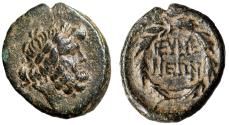 Ancient Coins - Phrygia, Eumenia AE17 "Zeus & Ethnic in Wreath" Good Very Fine