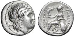 Ancient Coins - Macedonian King: Lysimachos AR Drachm "Alexander Portrait / Athena Seated"