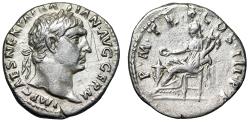 Ancient Coins - Trajan AR Denarius "Concordia Seated" Good Very Fine Rome 100 AD