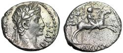 Ancient Coins - Augustus AR Denarius "Caius Caesar Riding Horse, Legionary Eagle" Good Very Fine