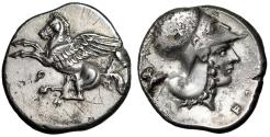 Ancient Coins - Corinthia, Corinth AR Stater "Pegasus Flying / Athena, Double Bodied Owl"
