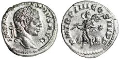 Ancient Coins - Elagabalus AR Denarius "Victory with Garland, Shields" Extremely Fine