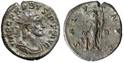 Ancient Coins - Probus Silvered Antoninianus "Salus Feeding Snake at Altar" Good Very Fine