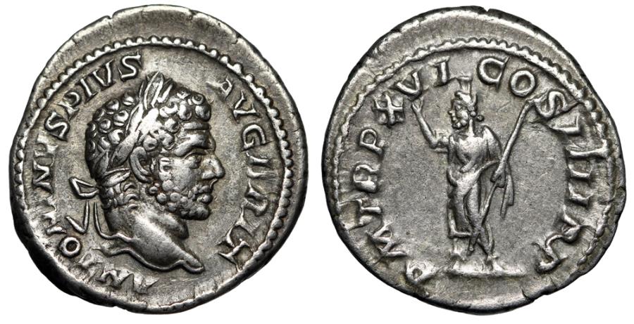 Caracalla AR Denarius Serapis Saluting 213 AD RIC 208a VF Nicely Toned