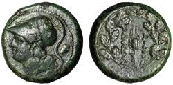 Ancient Coins - King of Syracuse: Pyrrhos "Athena / Grain in Oak Wreath" Rare Good Very Fine