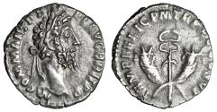 Ancient Coins - Commodus AR Denarius "Winged Caduceus, Cornucopiae" Rome 190 AD Good VF Scarce