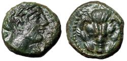 Ancient Coins - Bruttium, Rhegion AE12 "Facing Lion Scalp & Apollo" Extremely Fine
