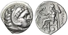 Ancient Coins - Antigonos I Monophthalmos AR Drachm "Herakles & Zeus, Crescent" Macedonia gVF