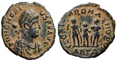 Ancient Coins - Honorius "GLORIA ROMANORVM Emperor, Arcadius & Theodosius II" Antioch gVF