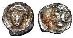 Ancient Coins - Cilicia, Uncertain AR Hemi-Tetartemorion "Facing Female & Janiform" Very Rare