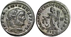 Ancient Coins - Maximian Follis "Moneta, Crescent Moon, VI" Siscia Rare Good Very Fine