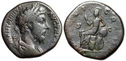 Ancient Coins - Marcus Aurelius Sestertius "Roma Seated on Cuirass and Shield" Scarce