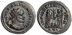 Ancient Coins - Diocletian AE Radiate "CONCORDIA MILITVM Jupiter" Antioch RIC 322 About EF