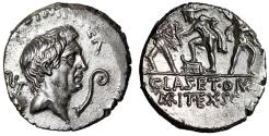 Ancient Coins - Sextus Pompey AR Denarius "Portrait / Neptune, Catanean Brothers" Extremely Fine