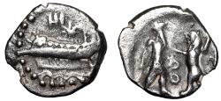 Ancient Coins - Phoenicia, Sidon: King Evagoras AR 1/16 Shekel " Galley / King, Lion" Very Rare