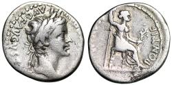 Ancient Coins - Tiberius AR Denarius "Female on Throne" Good Fine