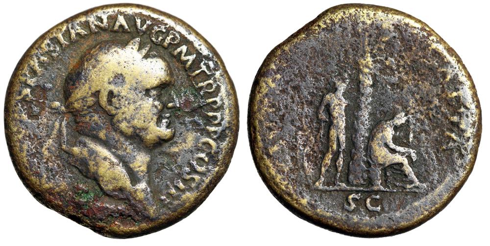 Vespasian Sestertius Judea Capta, Captives by Palm Tree 71 AD