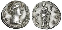 Ancient Coins - Diva Faustina I Senior AR Denarius "Ceres, Torch" Extremely Fine Toned