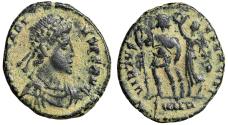Ancient Coins - Arcadius Nummus "Crowned by Victory" Nicomedia Very Fine Desert Patina