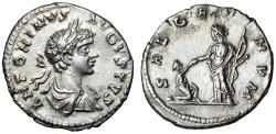 Ancient Coins - Caracalla AR Denarius "Salus Raising Kneeling Woman" Laodicea Extremely Fine