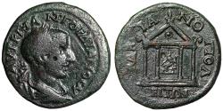 Ancient Coins - Gordian III AE27 of Hadrianopolis, Thrace "Tyche in Temple" Scarce