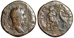 Ancient Coins - Septimius Severus Sestertius "Annona Seated, Prow Before" Fine