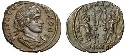 Ancient Coins - Constans I Caesar "Two Soldiers, Wreath Between" Arles Very Rare