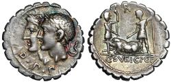 Ancient Coins - C Sulpicius CF Galba Serrate AR Denarius "Jugate Dei Penates / Figures, Sow"