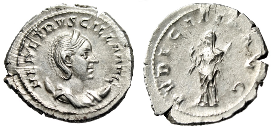 Herennia Etruscilla Silver Antoninianus Pudic!   itia Drawing Veil Rome Ric 58b Ef - 