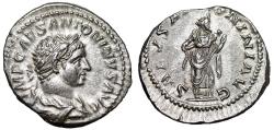 Ancient Coins - Elagabalus AR Denarius "Salus Feeding Serpent" Extremely Fine