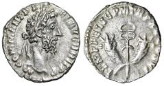 Ancient Coins - Commodus AR Denarius "Winged Caduceus Between Cornucopiae" Good Very Fine