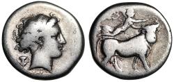 Ancient Coins - Campania, Neapolis AR Nomos "Man-Headed Bull, Crowned by Nike"