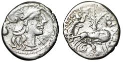 Ancient Coins - Sextus Pompeius Fostlus AR Denarius "She-Wolf Suckling, Fig Tree, Shepherd"