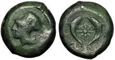 Ancient Coins - Sicily, Syracuse AE31 Drachm "Helmeted Athena & Two Dolphins, Sea Star" VF