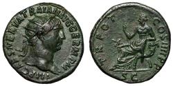 Ancient Coins - Trajan Dupondius "Abundantia Seated, Cornucopiae of Plenty" Rome RIC 429 gVF