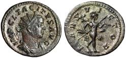 Ancient Coins - Tacitus Silvered Antoninianus "Mars Walking, Trophy" Good Very Fine
