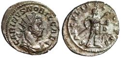 Ancient Coins - Carinus as Caesar BI Antoninianus "SAECVLI FELICITAS Spear & Globe" Lugdunum gVF