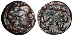 Ancient Coins - Moesia, Kallatis AE20 "Dionysos Portrait & Wreath, Thyrsos"